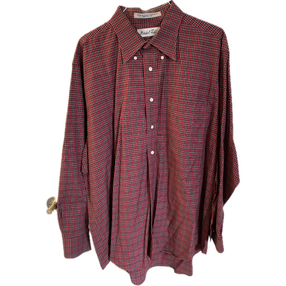 Marshall Field’s red plaid button down, size 17 1/2. Excellent used condition.